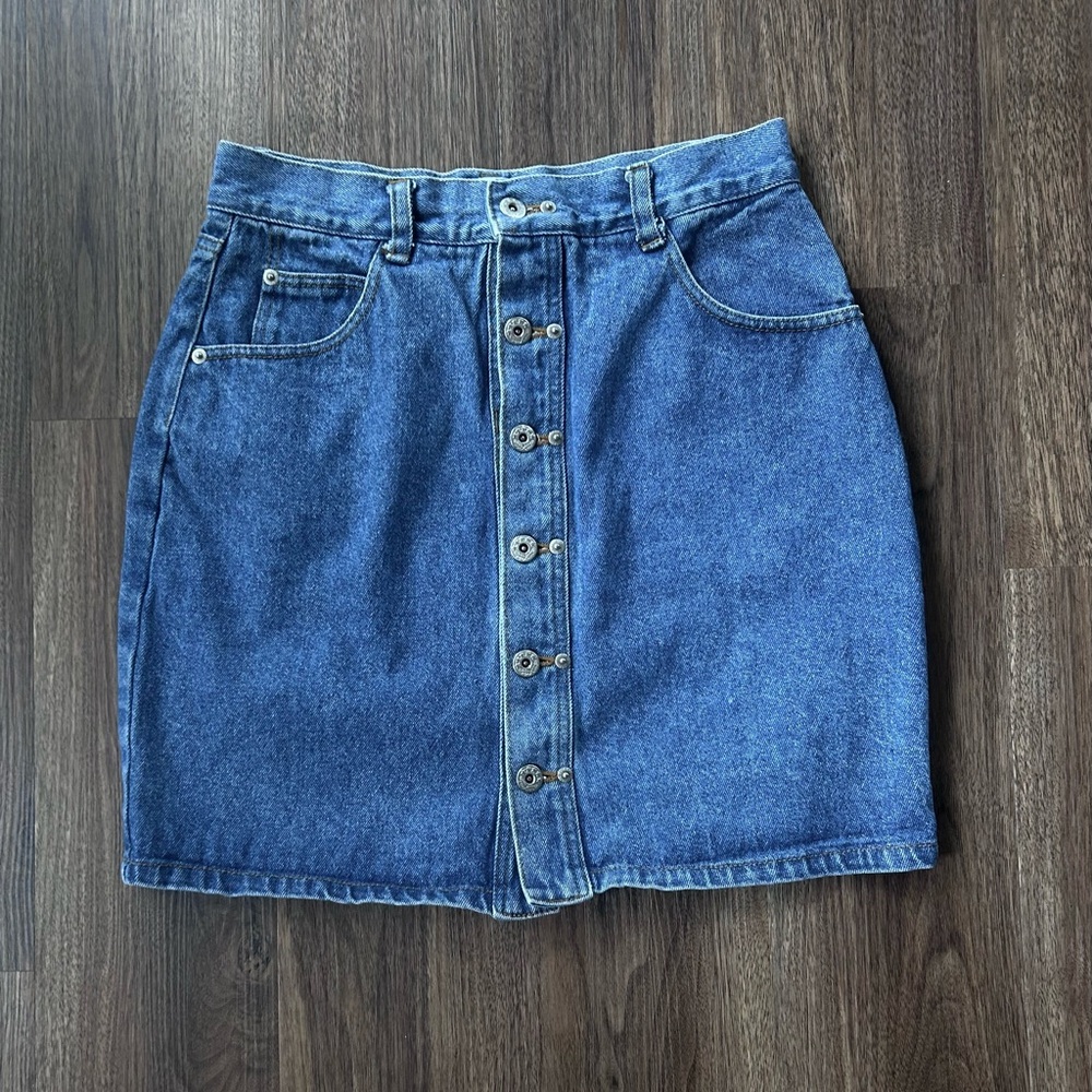 Y2K SQUEEZE JEANS Mini Button Skirt High Rise Indie Sleeze Grunge | Sz 11 / 12 - Picture 3 of 8